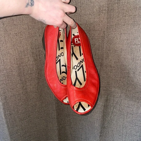 Fly London Red Wedge Shoes with Chunky Heel Staple Eclectic Bold Gently Used - Picture 10 of 14